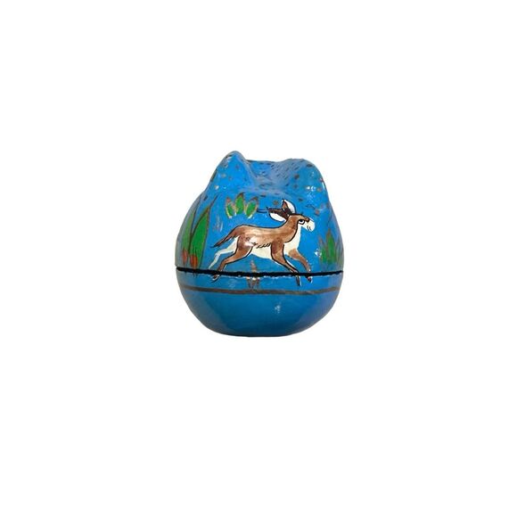 Hand Painted Folk Rabbit Papier Mache Container Hare Easter Good Luck Blue anima - Picture 4 of 7